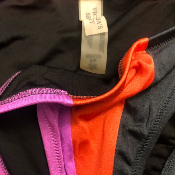 Victoria Secret 2 Piece Purple, Red/Orange & Gray Striped Swimsuit SZ Small - Picture 3 of 6